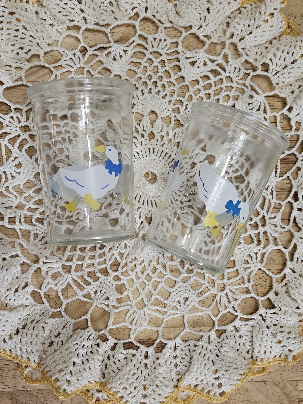 Vintage Blue Ribbon Geese Jelly Jars Drinking Glasses